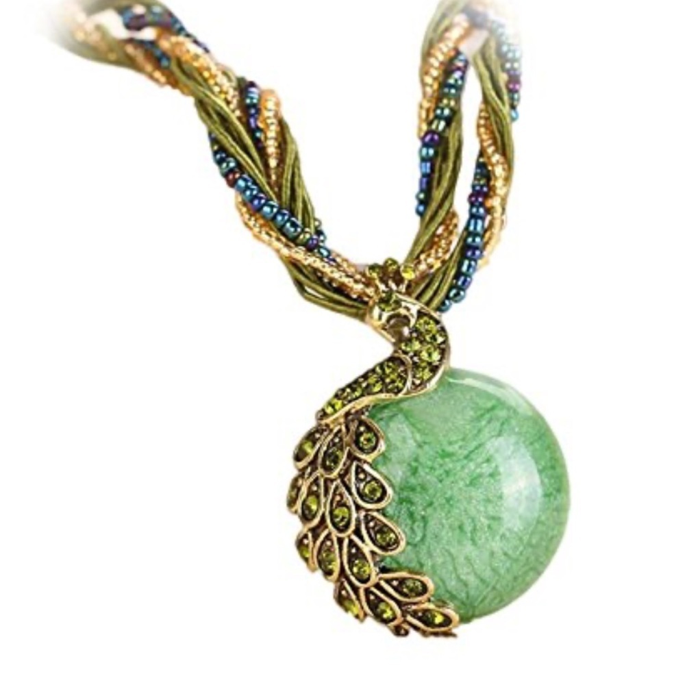 Vintage women bird element Green Pendant Necklace - Picture 2 of 5